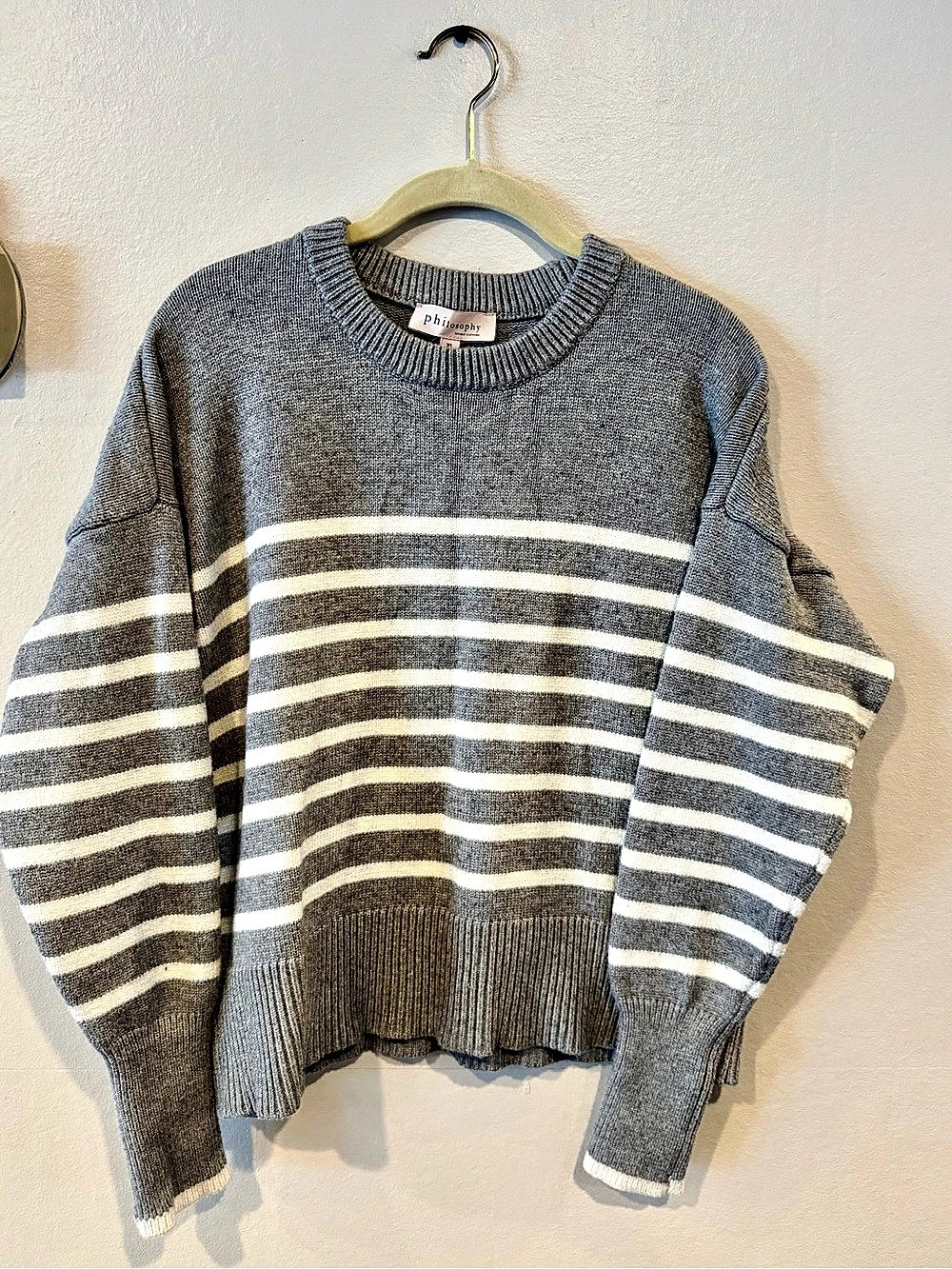 philosophy Striped Crewneck Sweater in Gray & White Size XL